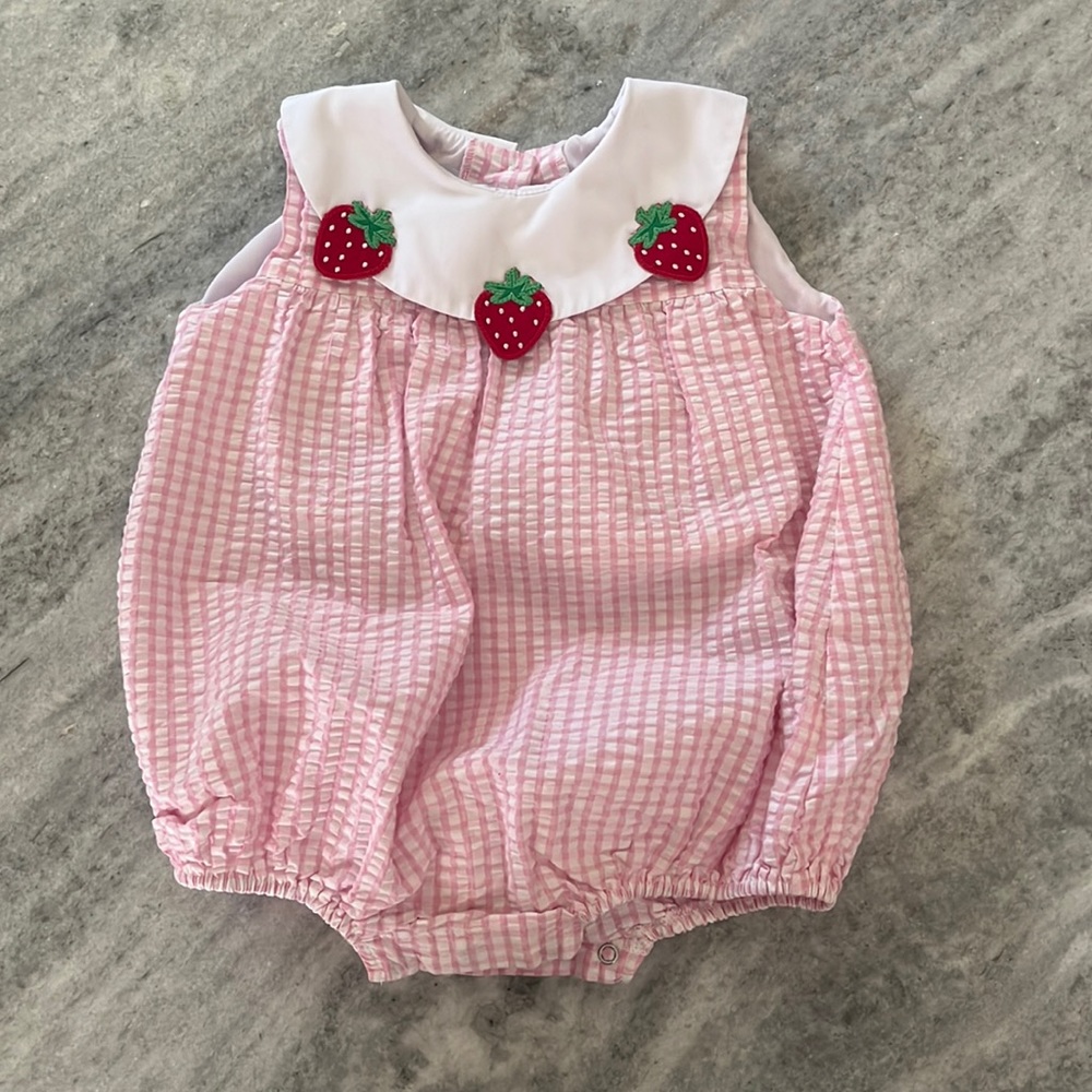 Little English Toddler Girls’ Strawberry Bubble Pink Gingham Seersucker